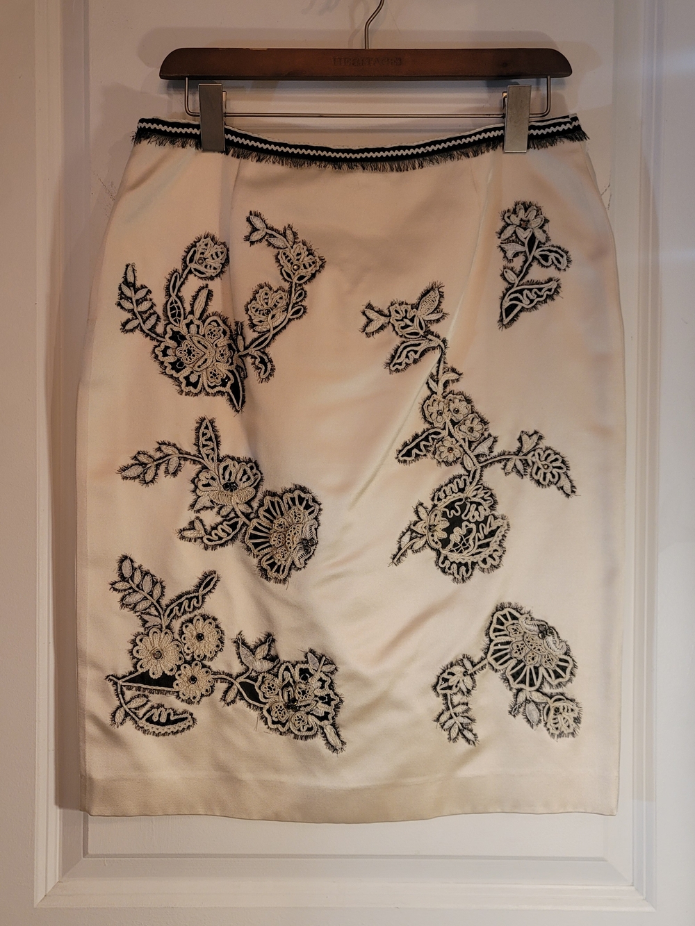 Escada Silk Skirt with Floral Lace Embroidery